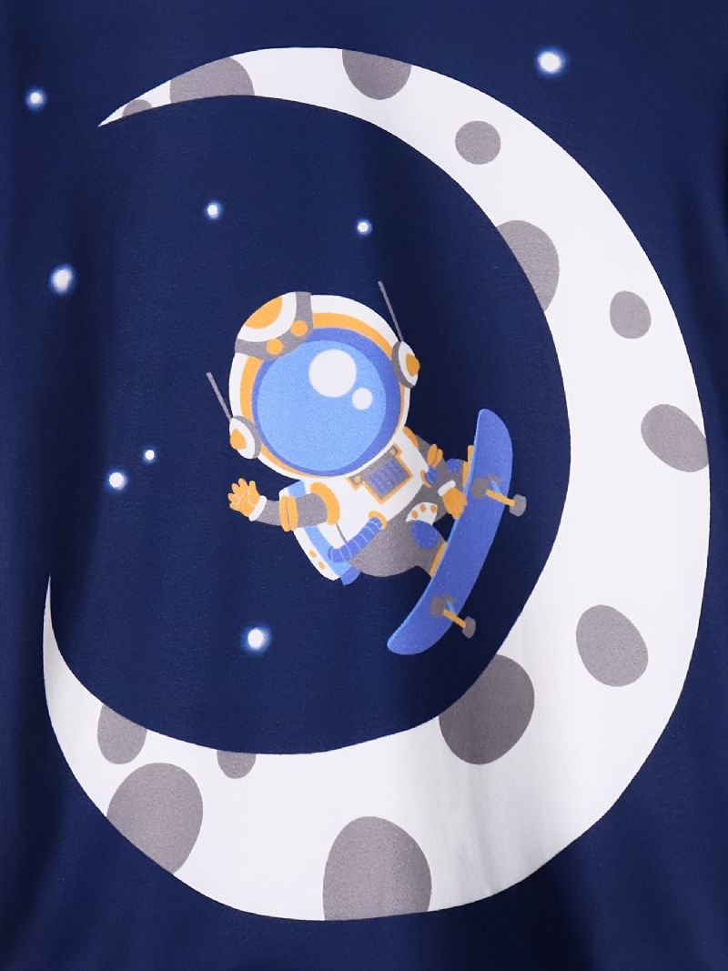 Pojkar Pyjamas Moon Astronaut Print Rund Hals Långärmad Topp & Byxor Set