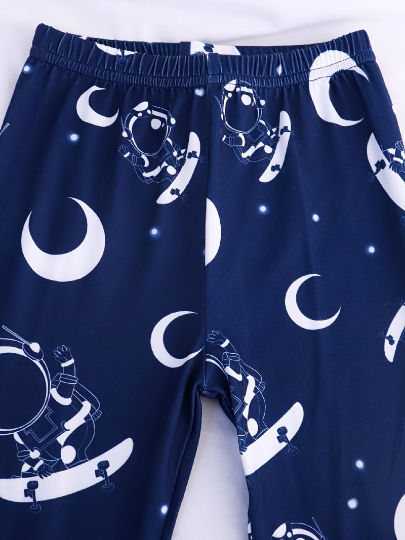 Pojkar Pyjamas Moon Astronaut Print Rund Hals Långärmad Topp & Byxor Set