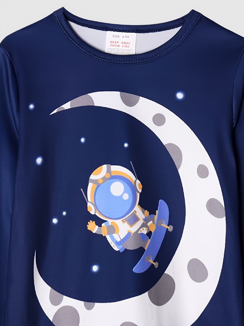 Pojkar Pyjamas Moon Astronaut Print Rund Hals Långärmad Topp & Byxor Set