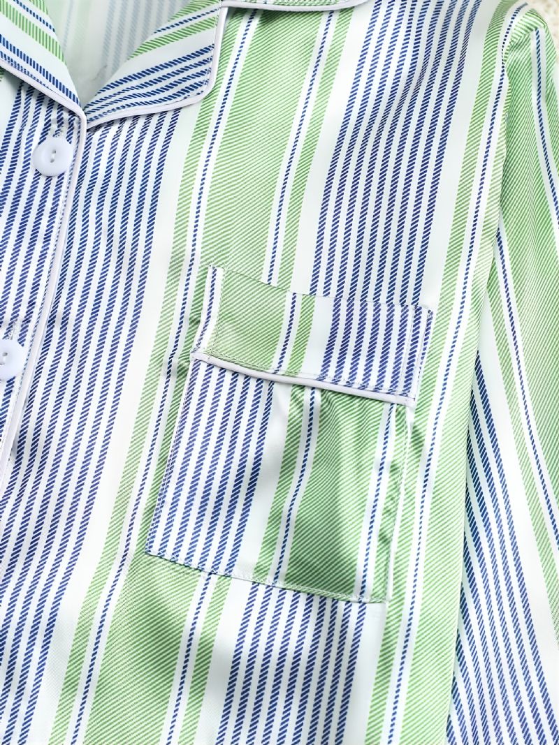 Pojkar Randig Långärmad Button Down Top & Byxor Pyjamas Set