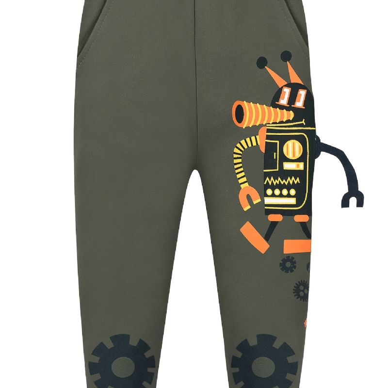 Pojkar Robot Print Joggingbyxor Med Pocket Thermal Thickened Casual Sportbyxor För Vintern