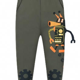 Pojkar Robot Print Joggingbyxor Med Pocket Thermal Thickened Casual Sportbyxor För Vintern