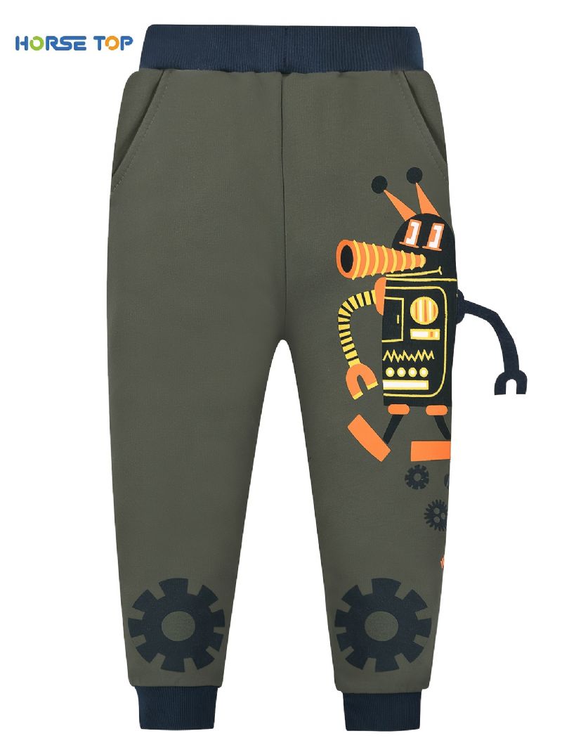 Pojkar Robot Print Joggingbyxor Med Pocket Thermal Thickened Casual Sportbyxor För Vintern