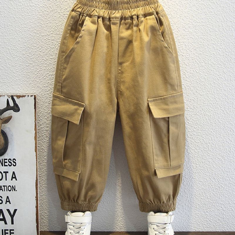 Pojkar Solid Color Large Pocket Cargo Pants