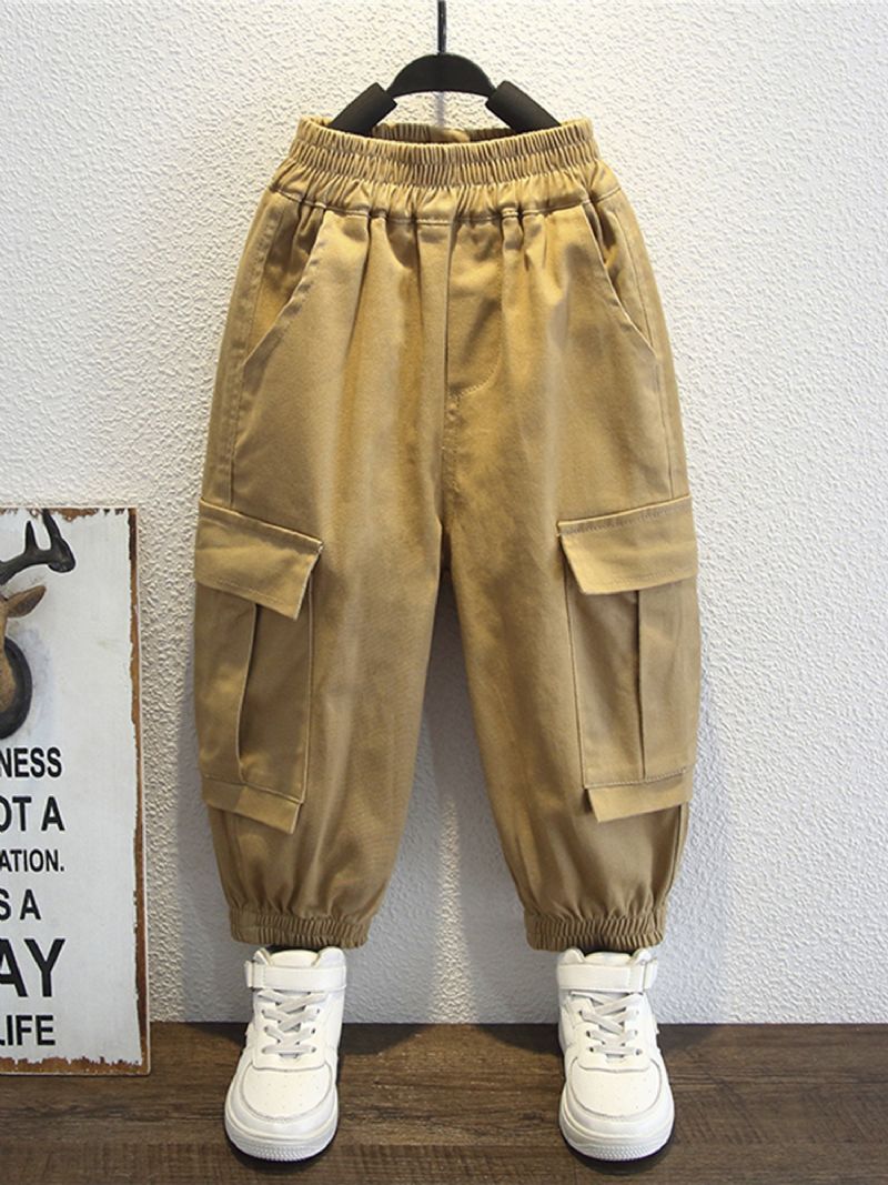 Pojkar Solid Color Large Pocket Cargo Pants