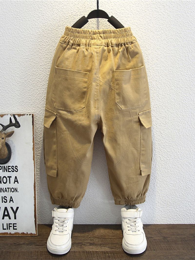 Pojkar Solid Color Large Pocket Cargo Pants