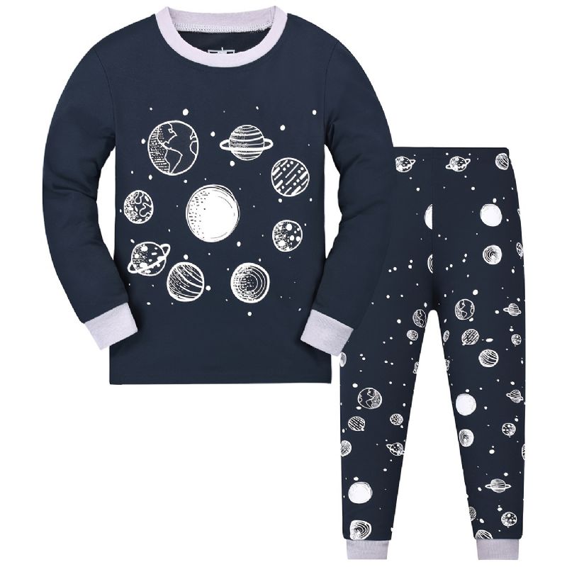 Pojkar Space Print Pyjamas Set Långärmade Byxor Set