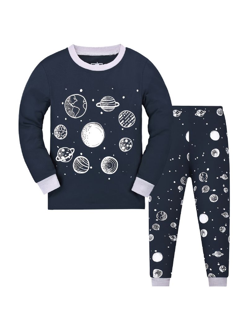 Pojkar Space Print Pyjamas Set Långärmade Byxor Set