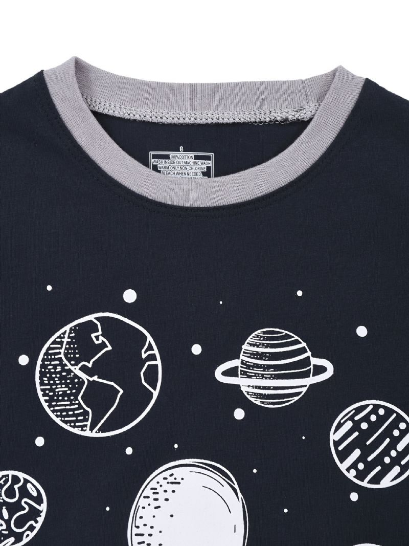 Pojkar Space Print Pyjamas Set Långärmade Byxor Set