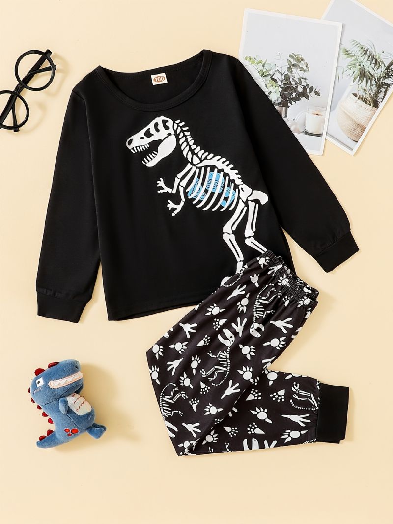 Pyjamasset För Pojkar Sweatshirt & Matchande Byxor Med Dinosaurietryck